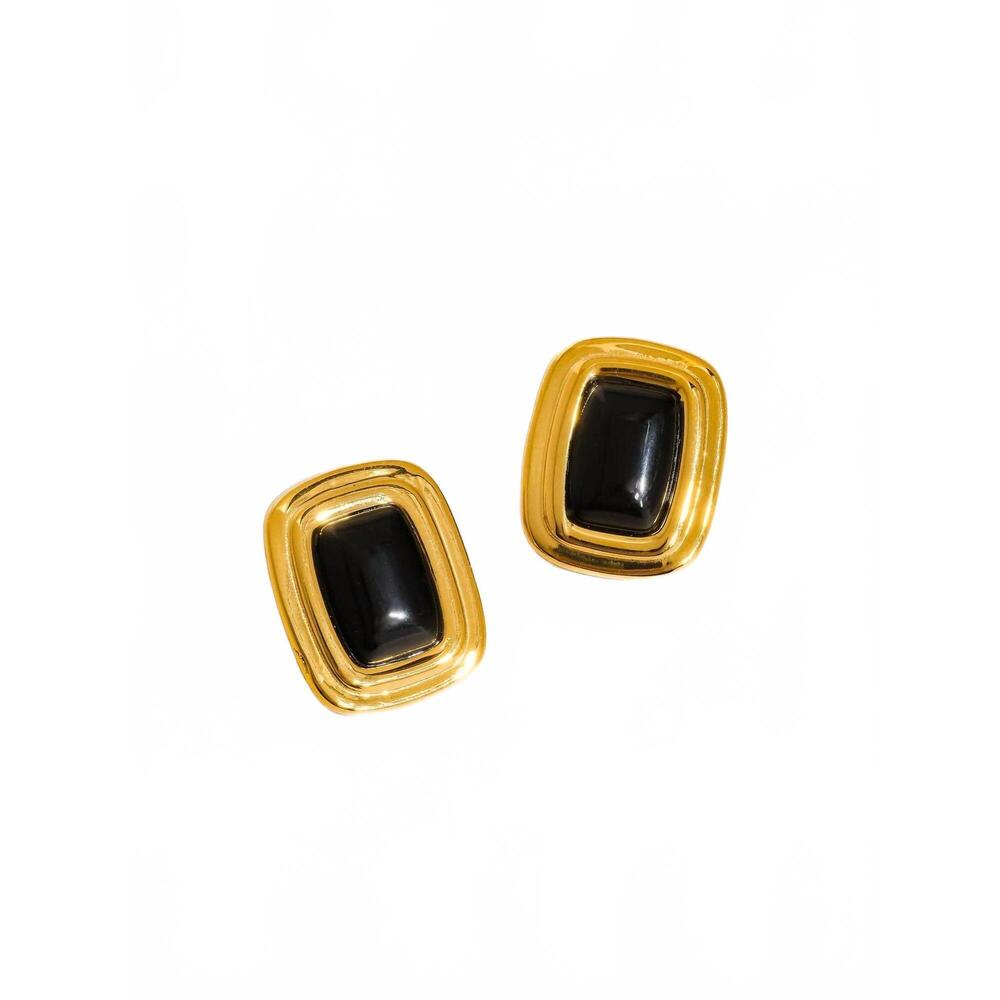 NEW FLANERIE BY MAIQ women's classic square stone earrings in black gold